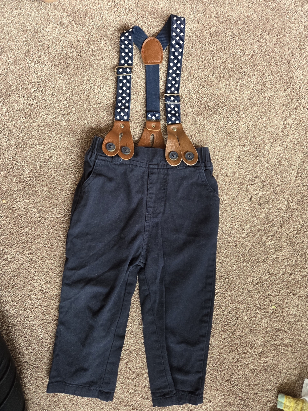 Navy Kids Formal Pants with Star-Print Suspenders
